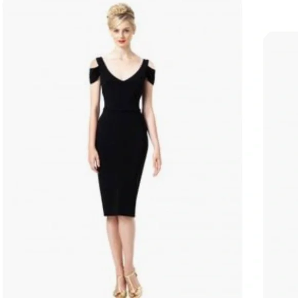 Leona Edmonton Little Black Dress cold shoulder EUC - Picture 2 of 5